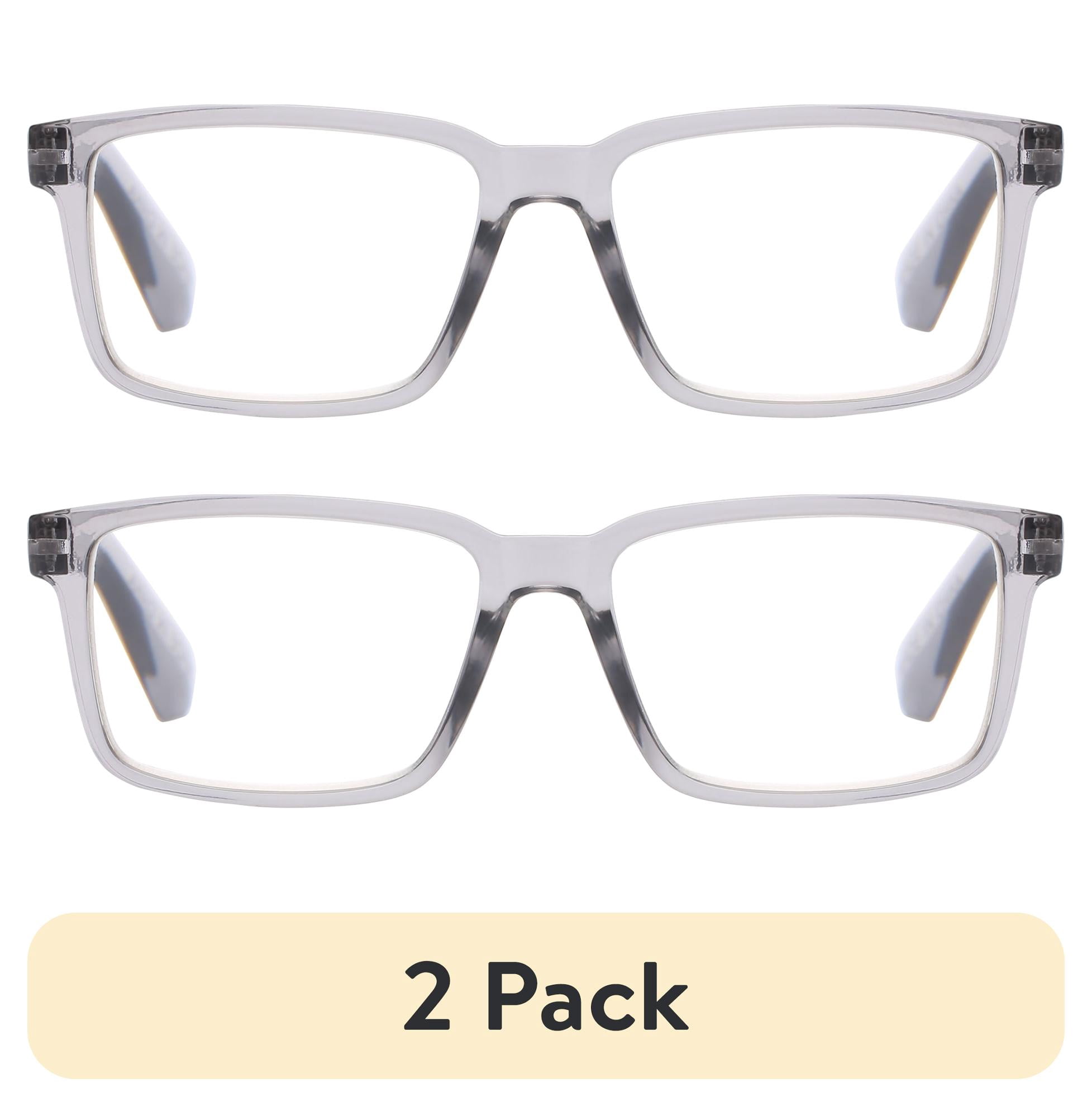 (2 pack) M+ Unisex Spring Hinge Plastic Reading Glasses Crygy 2.50 Evers in Crystal Grey with Pouch