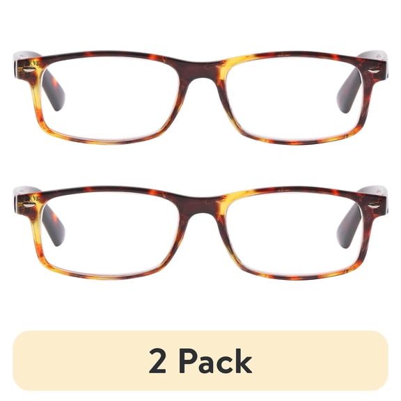 (2 pack) M Unisex Spring Hinge Plastic Reading Glasses Tort 2.00 Burnett in Tortoise with Pouch