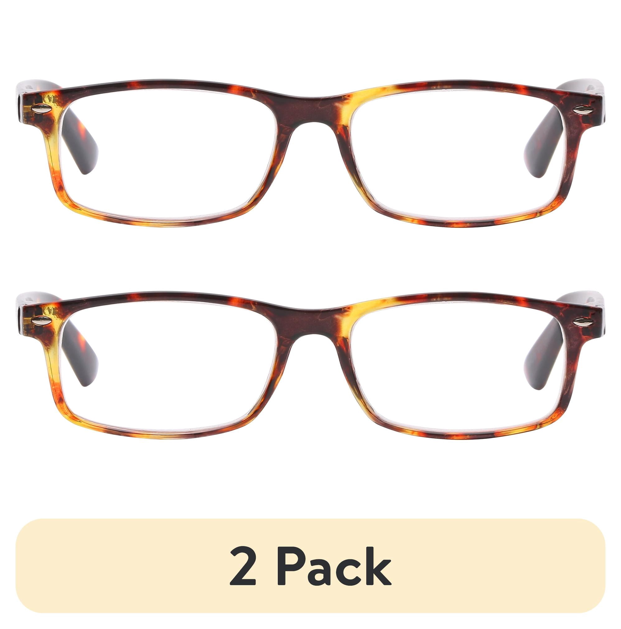 (2 pack) M+ Unisex Spring Hinge Plastic Reading Glasses Tort 2.50 Burnett in Tortoise with Pouch