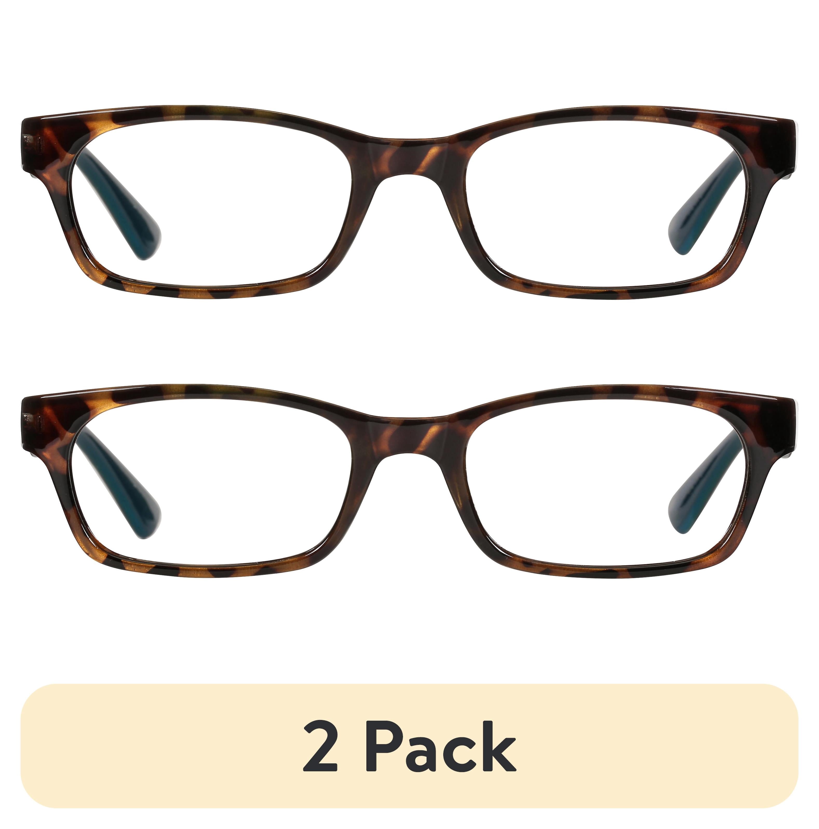 (2 pack) M+ Womens Rectangular Plastic Reading Glasses 1.25 Colleen in Tortoise with Teal Inner Color