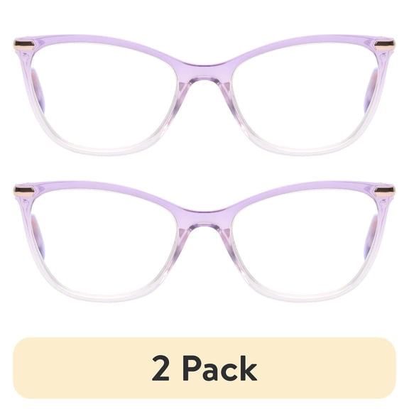 (2 pack) M+ Womens Spring Hinge Plastic Reading Glasses 1.50 Harriet in Crystal Purple with Pouch