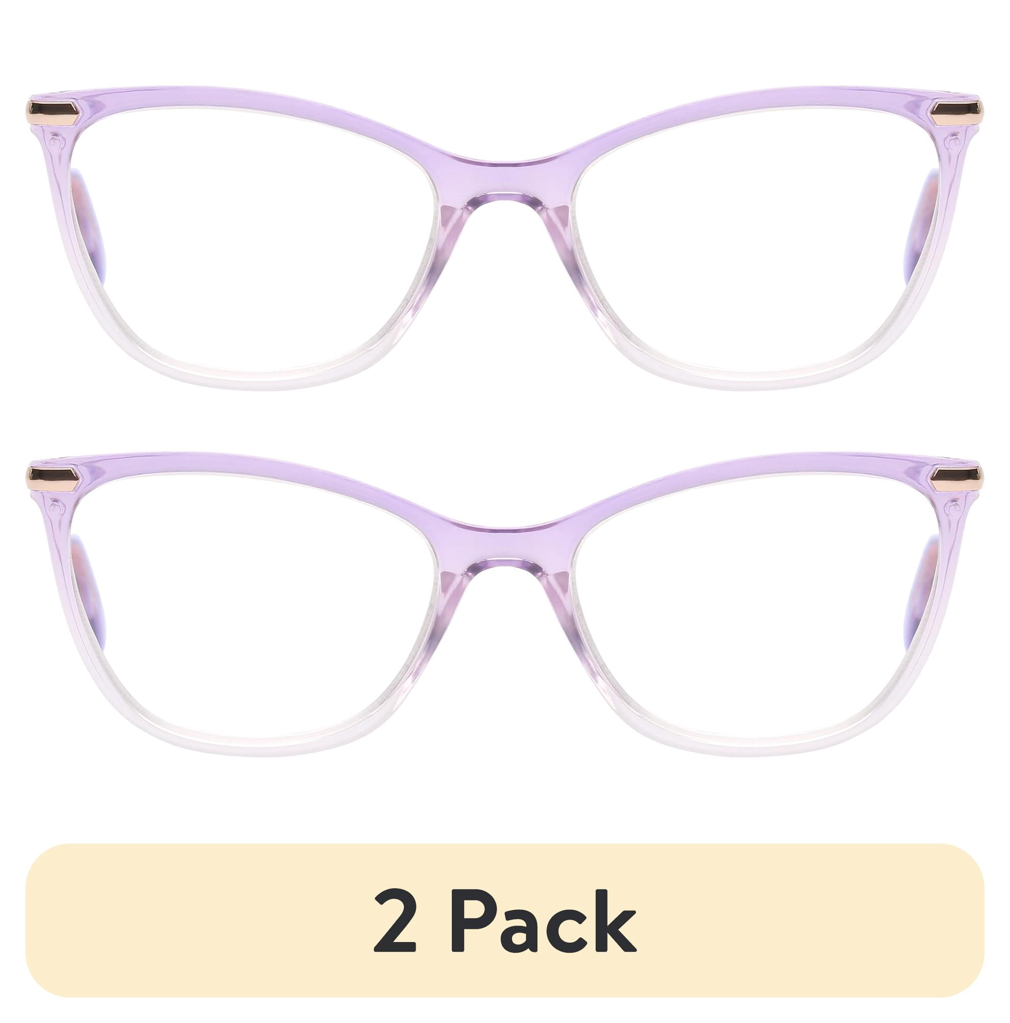 (2 pack) M+ Womens Spring Hinge Plastic Reading Glasses 1.75 Harriet in Crystal Purple with Pouch