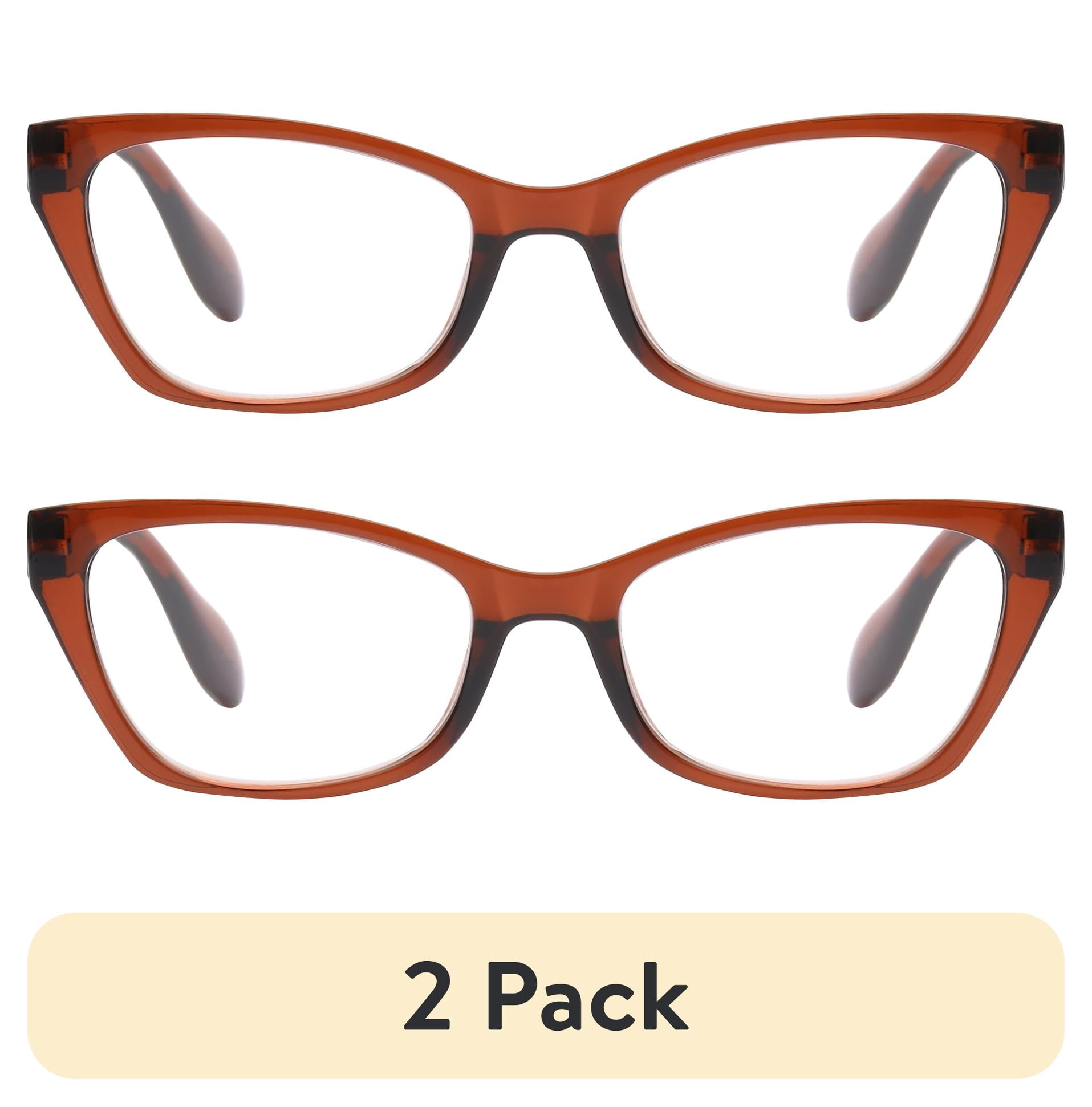 (2 pack) M+ Womens Spring Hinge Plastic Reading Glasses Crybn 1.50 Maya in Crystal Brown with Pouch