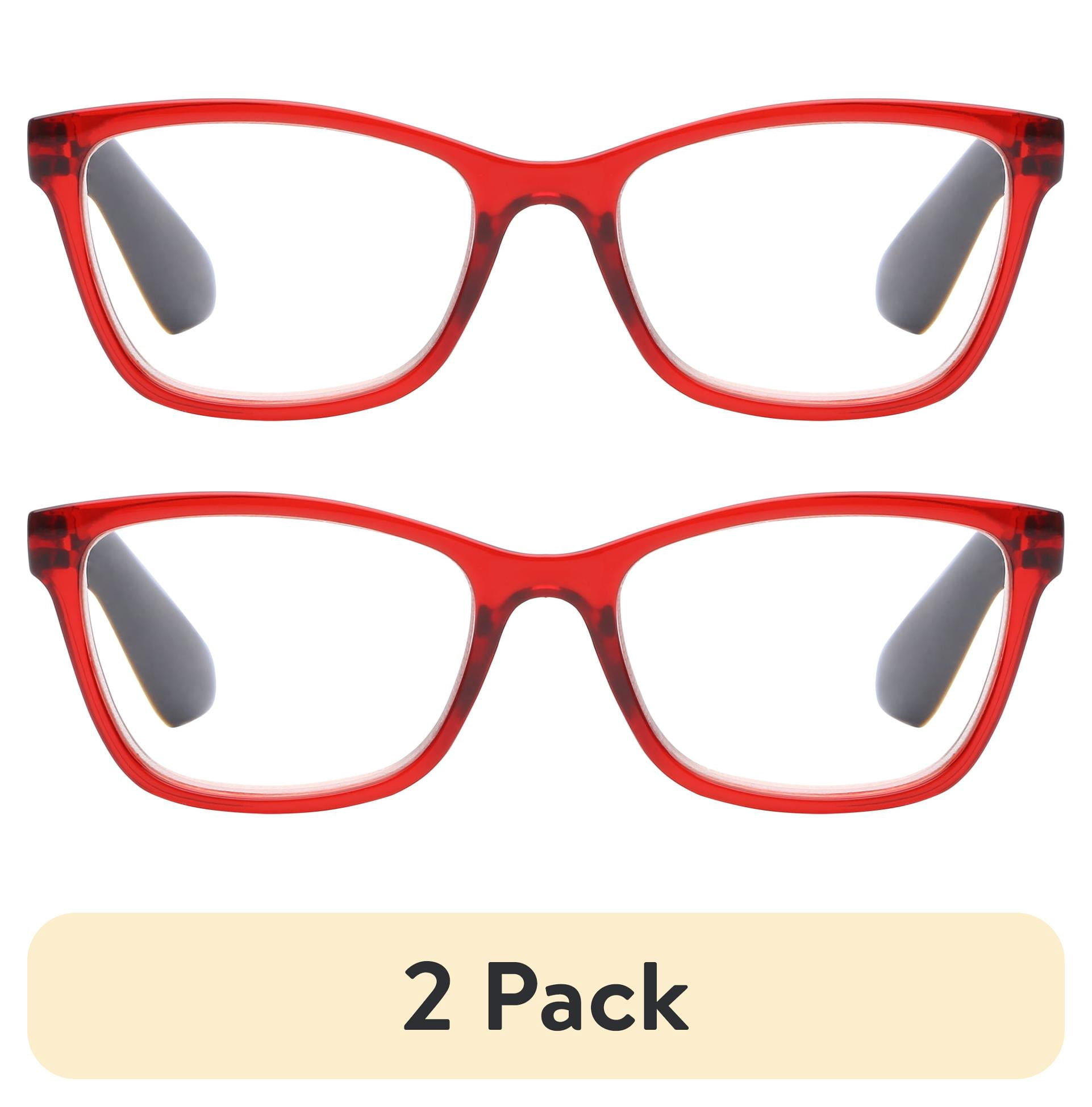 (2 pack) M+ Womens Spring Hinge Plastic Reading Glasses Cryrd 1.50 Rosa in Crystal Red with Pouch