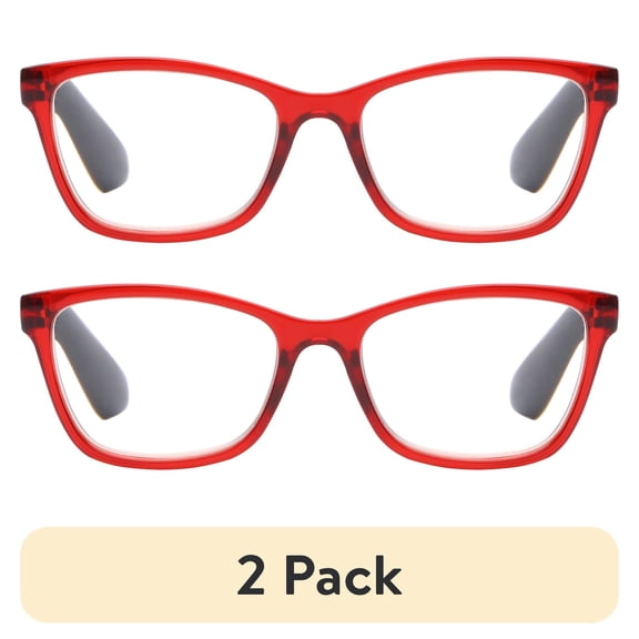 (2 pack) M+ Womens Spring Hinge Plastic Reading Glasses Cryrd 2.00 Rosa in Crystal Red with Pouch