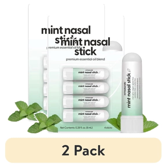 (2 pack) M3 Naturals Mint Aromatherapy Nasal Inhaler, Eucalyptus & Mint Scent, Portable Non-Medicated Inhaler, 4 Pack