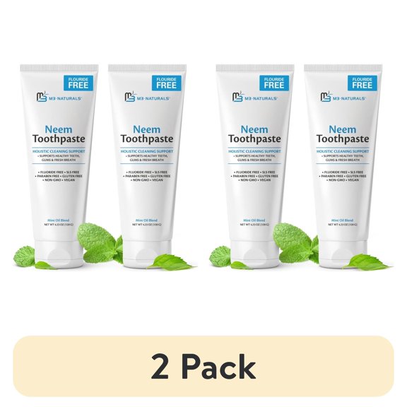 (2 pack) M3 Naturals Neem Toothpaste, Fluoride Free Toothpaste for Healthy Teeth & Gums, Mint, 120 g, 2-Pack