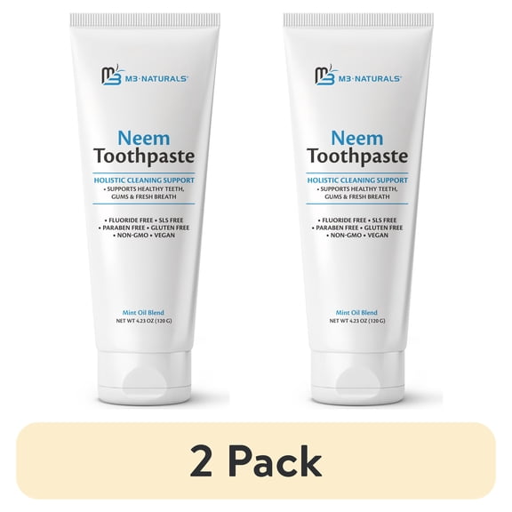 (2 pack) M3 Neem Toothpaste, Fluoride Free Toothpaste for Healthy Teeth & Gums, Mint, 120 g, 1-Pack