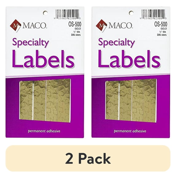 (2 pack) 1/2 inch Gold Stars, Gold Foil Self Adhesive Specialty Labels by Maco (OS-500) - Box of 396