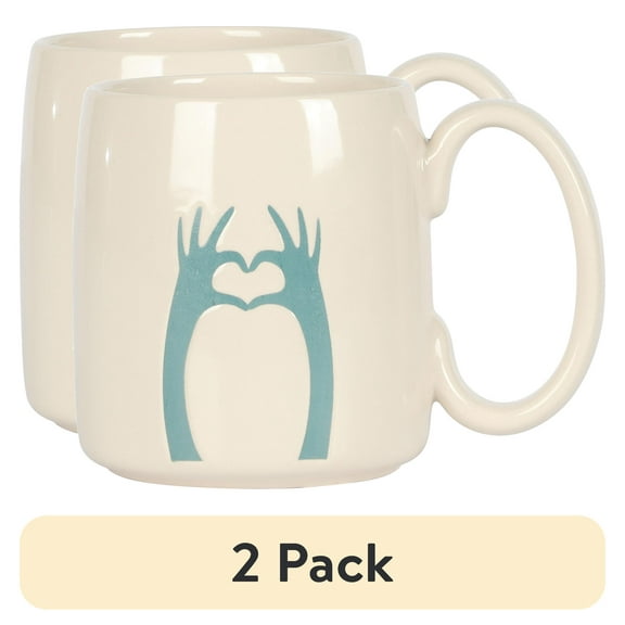 (2 pack) MAINSTAYS CERAMIC HEART HANDS MUG