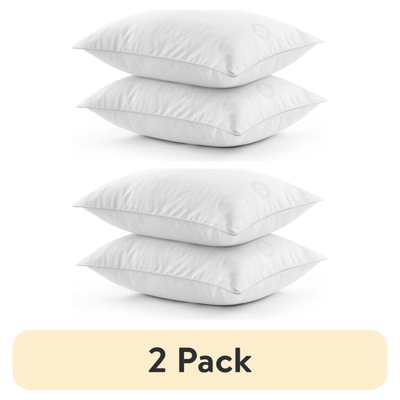 (2 pack) MARTHA STEWART Ticking Stripe Bed Pillows Standard/Queen Size Set Of 2, Enhanced Loft Plush Cooling Pillow For All Sleep Positions, 20" x 28", White