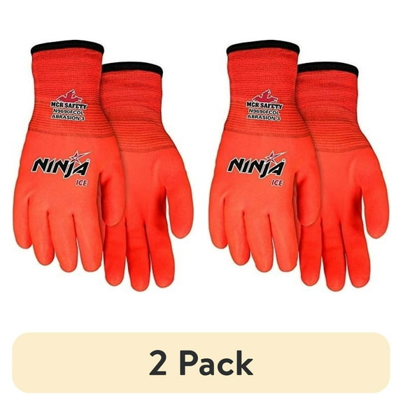 (2 pack) MCR Safety Ninja Ice N9690FCO Hi-Visibility Work Gloves 15 Gauge Orange Nylon HPT Fully Coated