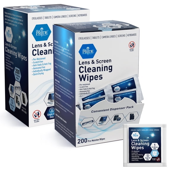 (2 pack) MED PRIDE Anti-Fog Lens Wipes & Screen Wipes – 200 Count Premoistened, Anti-Static, Quick-Dry Lens & Screen Cleaner Wipes for Eyeglasses & Electronics