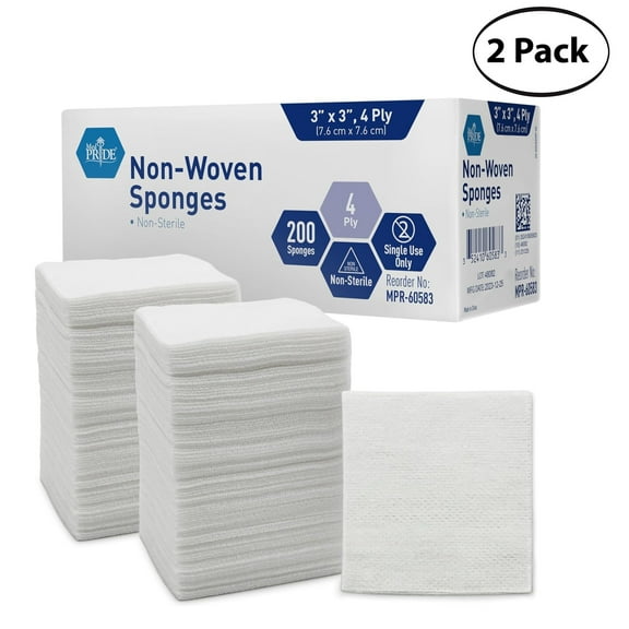 (2 pack) MED PRIDE Gauze Pads 3x3 Inch, 4-Ply Non Sterile - 200-Count Non Stick Gauze Pads for Wound Dressing and Medical Supplies
