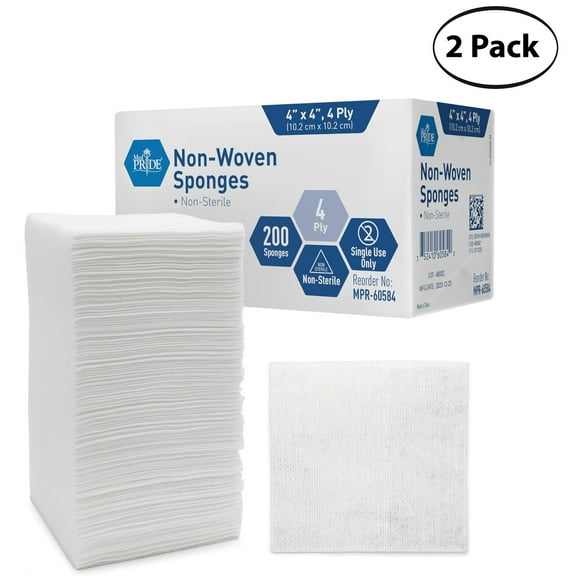 (2 pack) MED PRIDE Gauze Pads 4x4 Inch, 4-Ply Non Sterile - 200-Count Non Stick Gauze Pads for Wound Dressing and Medical Supplies