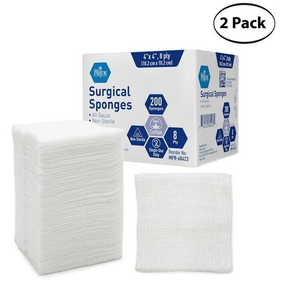 (2 pack) MED PRIDE Gauze Pads 4x4 Inch, 8-Ply Non Sterile - 200-Count Non Stick Gauze Pads for Wound Dressing and Medical Supplies