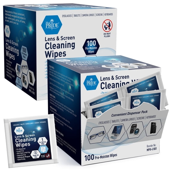 (2 pack) MEDPRIDE Anti-Fog Lens Wipes & Screen Wipes – 100 Count Premoistened, Anti-Static, Quick-Dry Lens & Screen Cleaner Wipes for Eyeglasses & Electronics