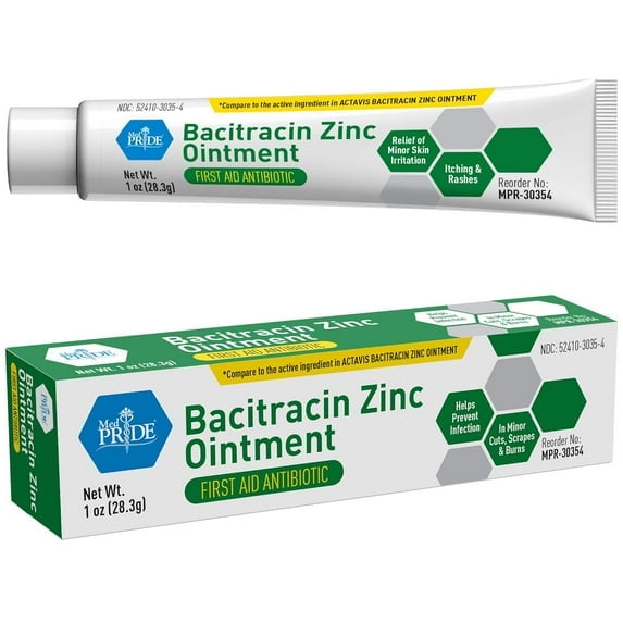 (2 pack) MEDPRIDE Bacitracin Antibiotic Ointment with Zinc, First Aid Antibiotic Cream for Wound Care, 1 Oz