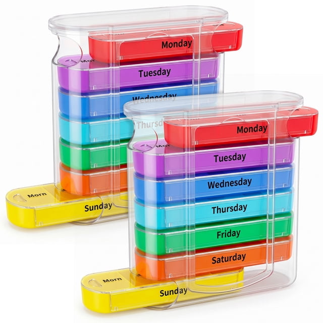 MEDca Weekly Pill Organizer 4 Times A Day, 2 Pack Stackable AM/PM ...