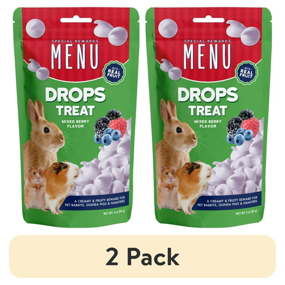 (2 pack) MENU Mixed Berry Drops - Treat for Pet Rabbits, Guinea Pigs, and Hamsters, 3.0 oz