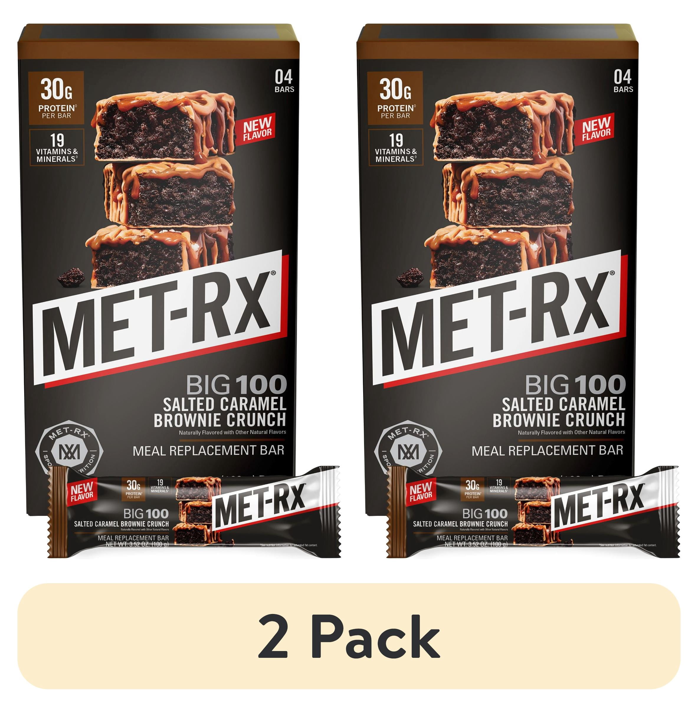 met-rx l-carnitine diet supplement Big 100 Protein Bar, Meal Replacement Bar, 30G Protein, Salted Caramel Brownie Crunch, 3.52 oz (Pk of 4) مكمل بالكولاجين وفيتامين سي