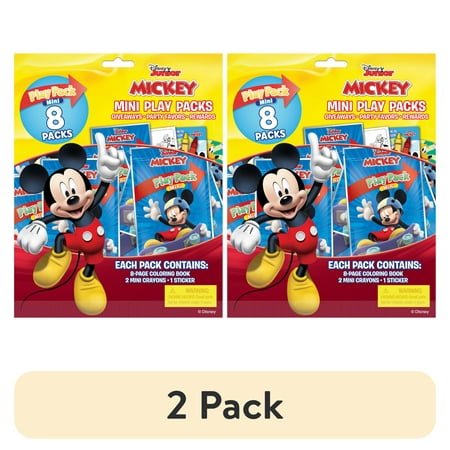 (2 pack) Disney Mickey Mouse 8 Count Mini Play Pack with Small Coloring Book and Crayons, Paper Party Favors