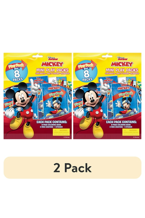 (2 pack) Disney Mickey Mouse 8 Count Mini Play Pack with Small Coloring Book and Crayons, Paper Party Favors