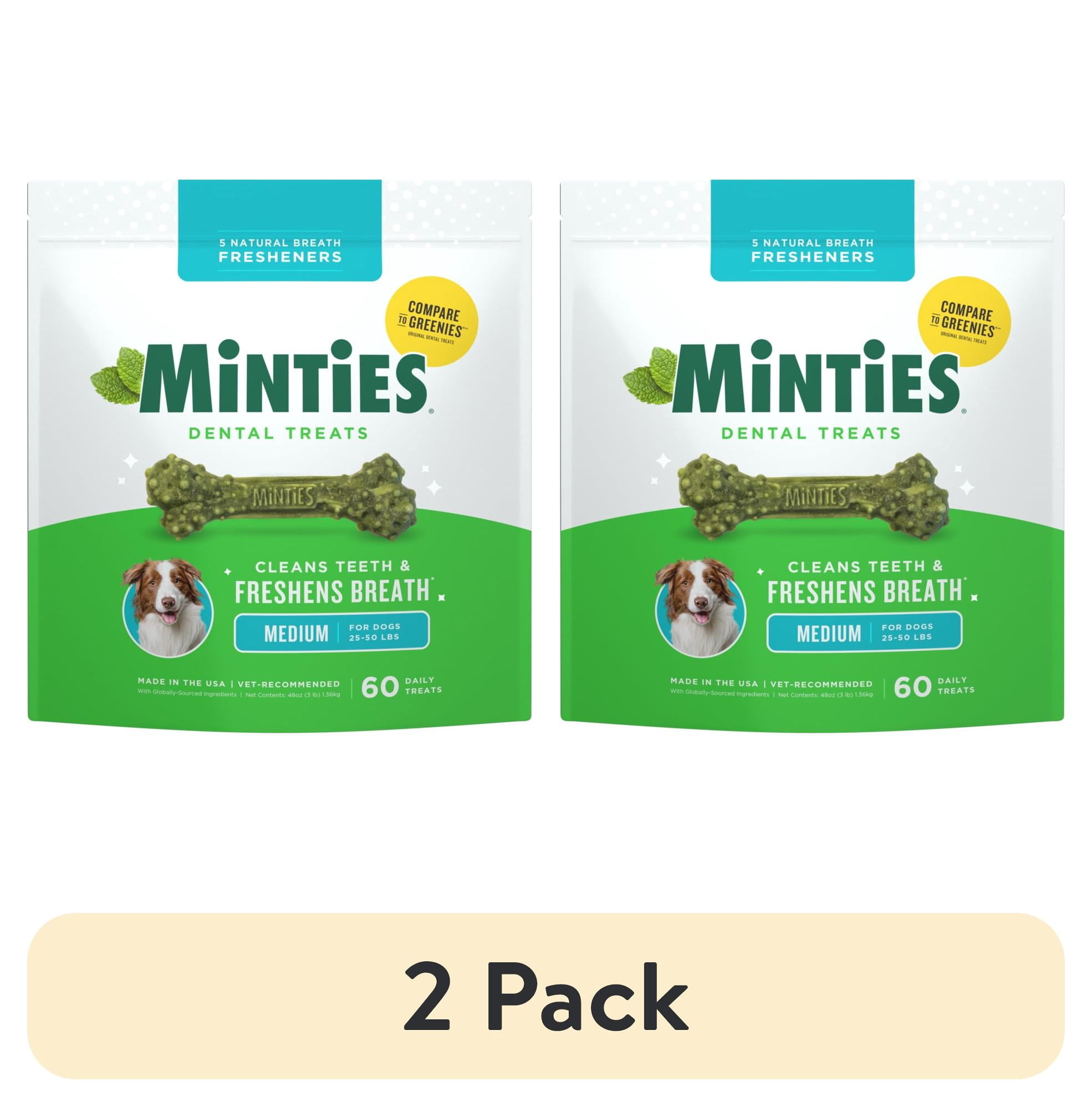(2 pack) MINTIES Dog Dental Bone Treats, Dental Chews for Medium Dogs, 60 Count, Shelf-Stable