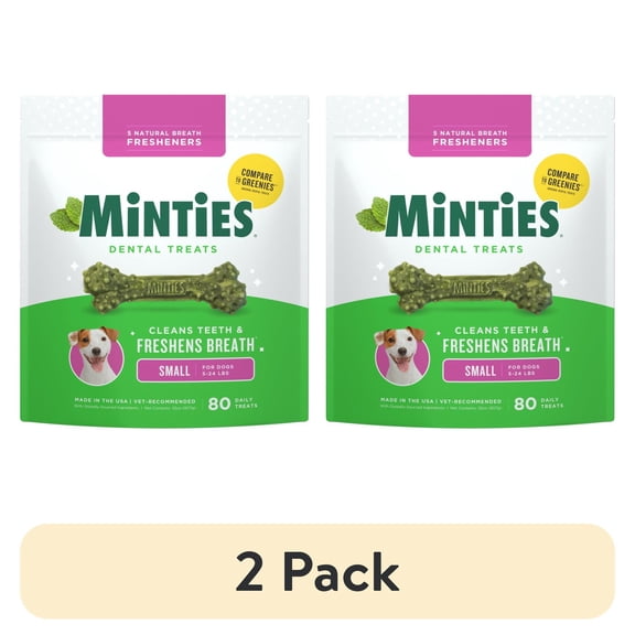 (2 pack) MINTIES Dog Dental Bone Treats, Dental Chews for Tiny & Small Dogs, 80 Count, Shelf-Stable