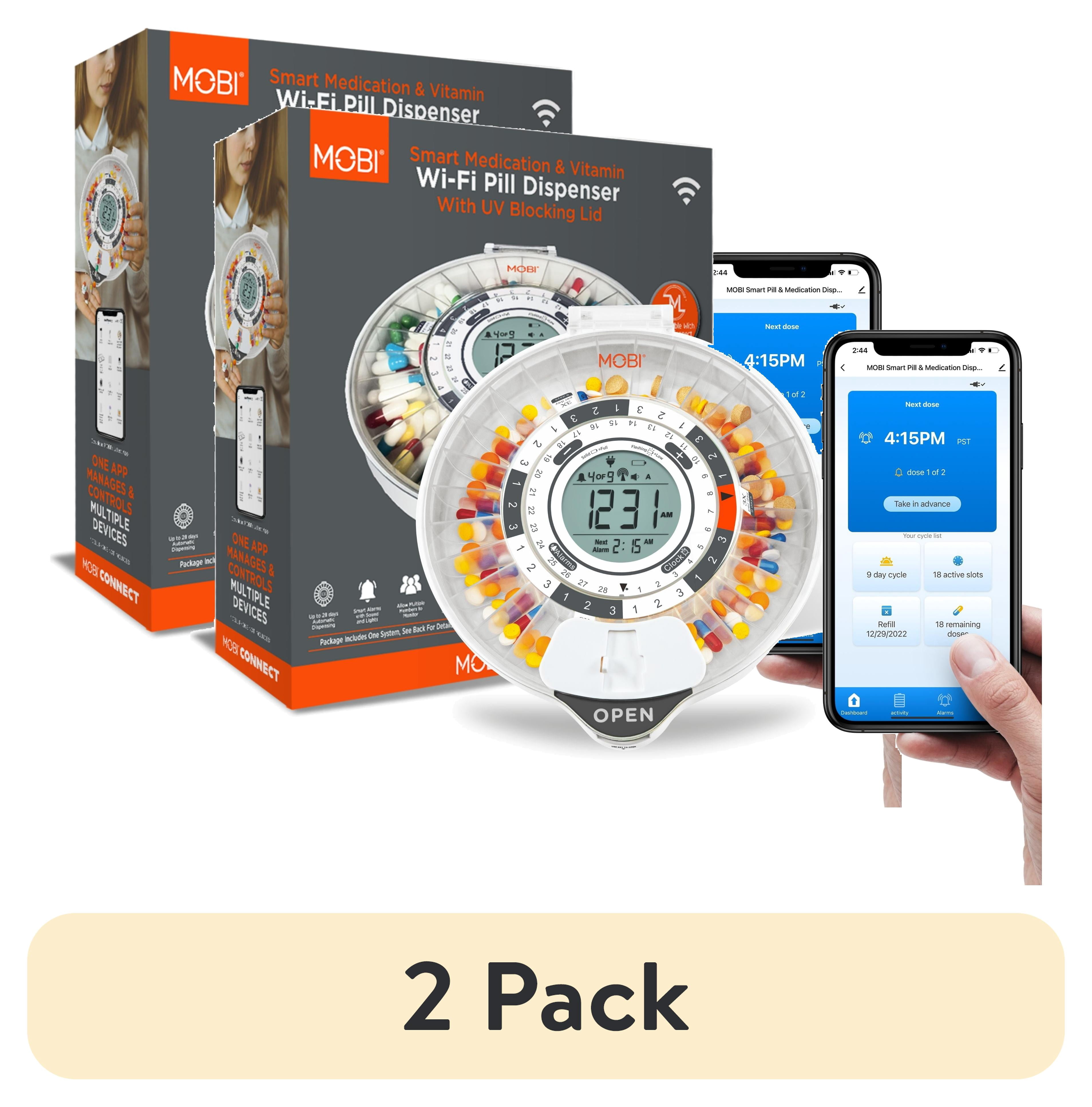 (2 pack) MOBI Connect Wi-Fi Smart Automatic Pill Dispenser with App Alerts & Alarms, 28-Day Medication Organizer, Locked & Tamper-Resistant, Expandable with MOBI Health Devices for Overall Health Management