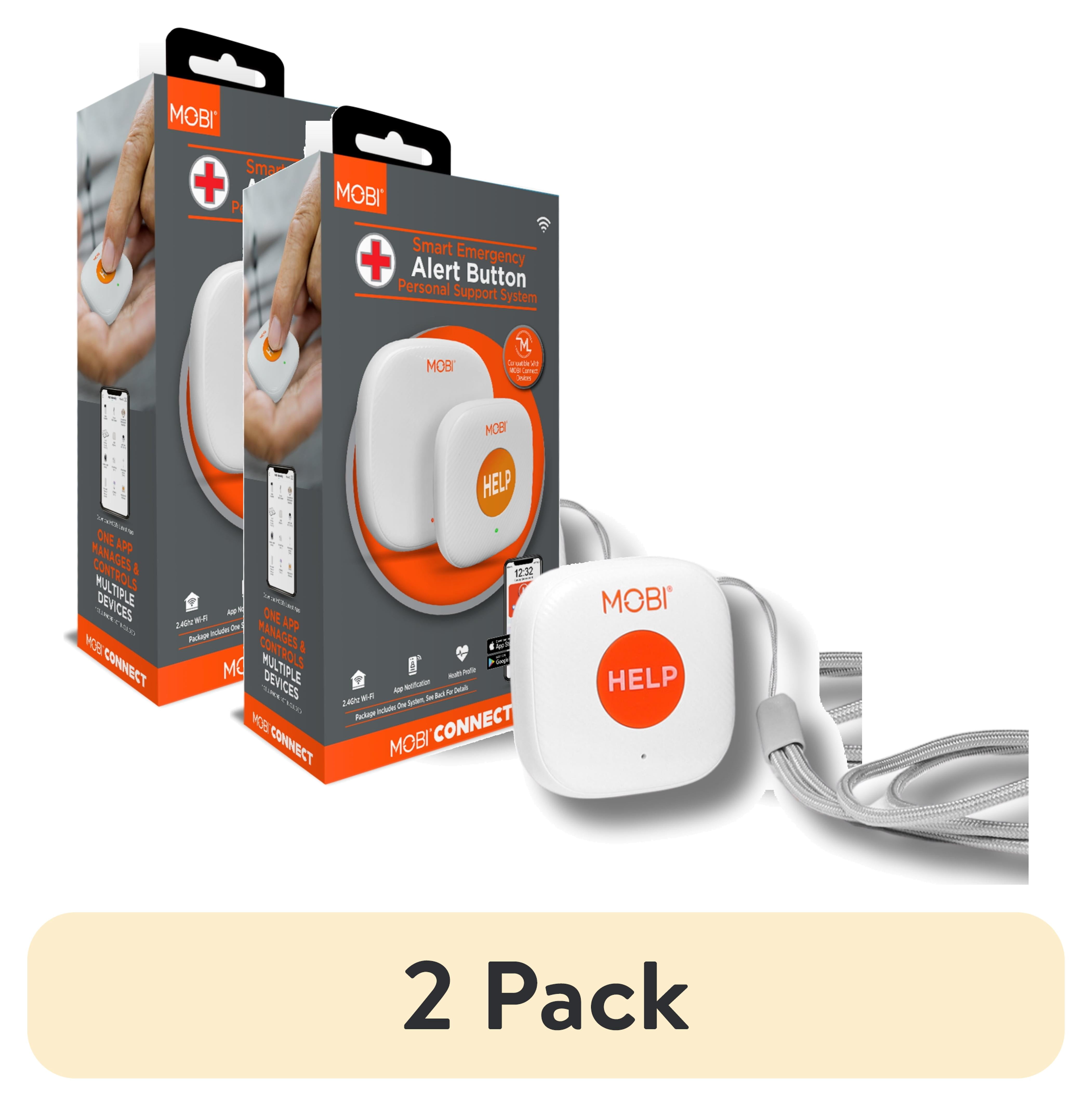(2 pack) MOBI Emergency Alert Button, Smart Wireless Caregiver Support Monitoring System - Battery Powered