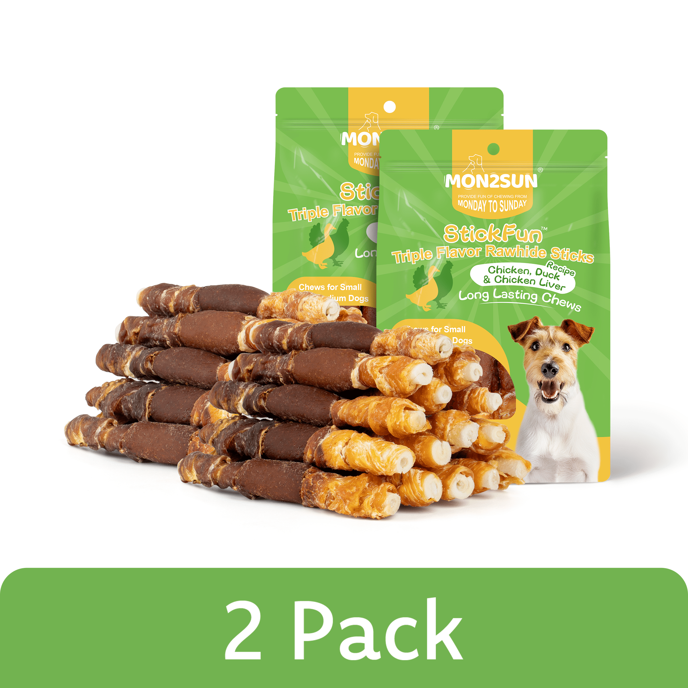 (2 pack) MON2SUN Chicken Liver Duck & Chicken Wrapped Rawhide Small Dog Treats, 13 oz (18 Count)