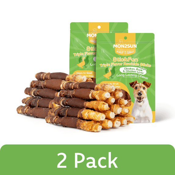 (2 pack) MON2SUN Chicken Liver Duck & Chicken Wrapped Rawhide Small Dog Treats, 13 oz (18 Count)