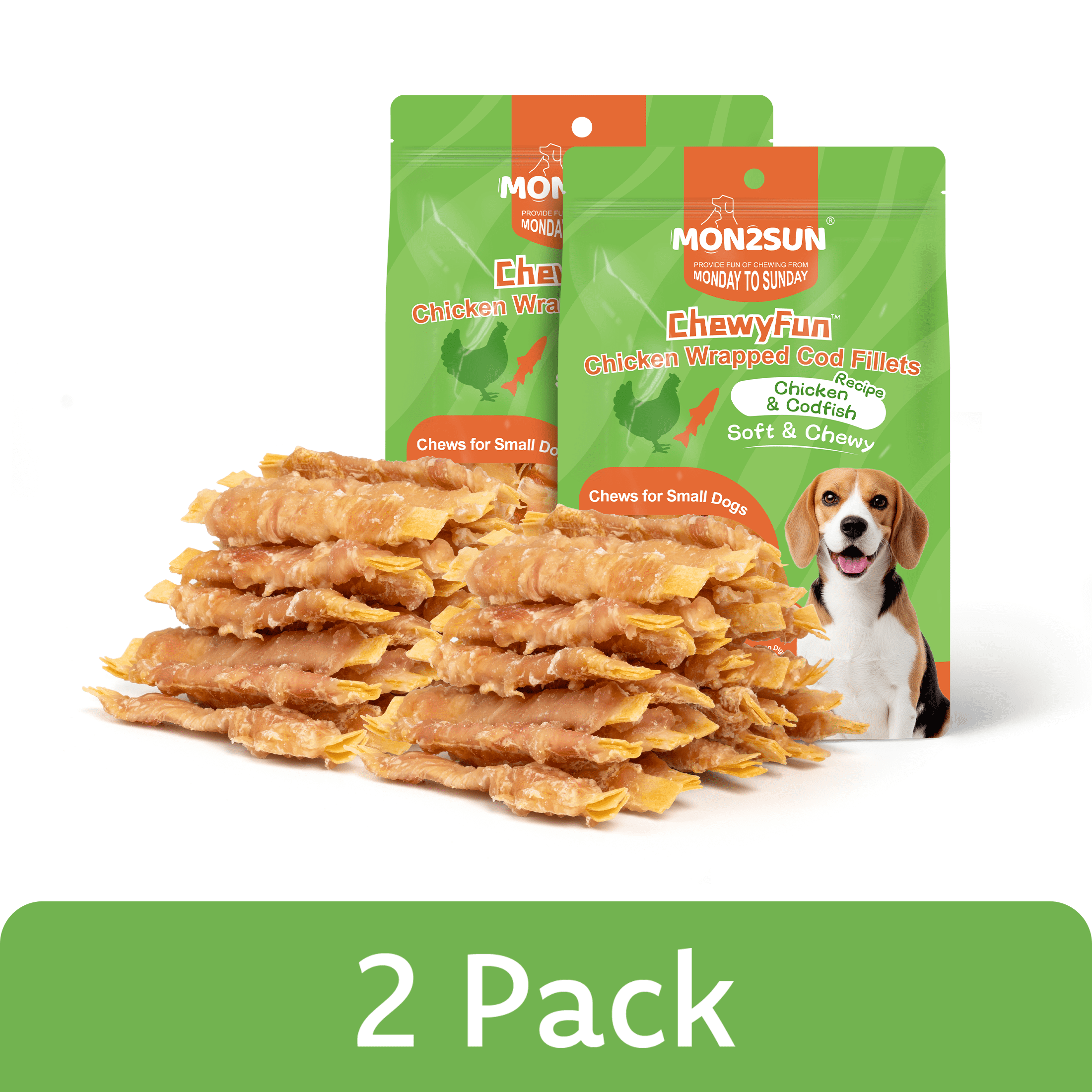 (2 pack) MON2SUN Chicken Wrapped Cod Fillet Small Dog Treats, 13 oz (36 Count)