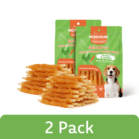 (2 pack) MON2SUN Chicken Wrapped Cod Sticks Small Dog Treats, 13 oz (36 Count)