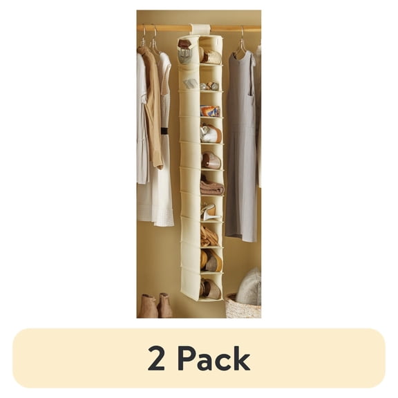 (2 pack) Mainstays 10-Shelf Canvas Closet Hanging Organizer for Shoes and Clothes