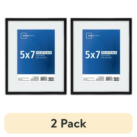 (2 pack) Mainstays – 5x7 Picture Frame – Black Front Loading Float Frame Wall or Tabletop Photo Frame