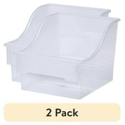 (2 pack) Mainstays 2-Tier Medium Clear Plastic Bin, Multi-Purpose Kitchen Storage and Organization Solution, Well Suited to Storage and Transport