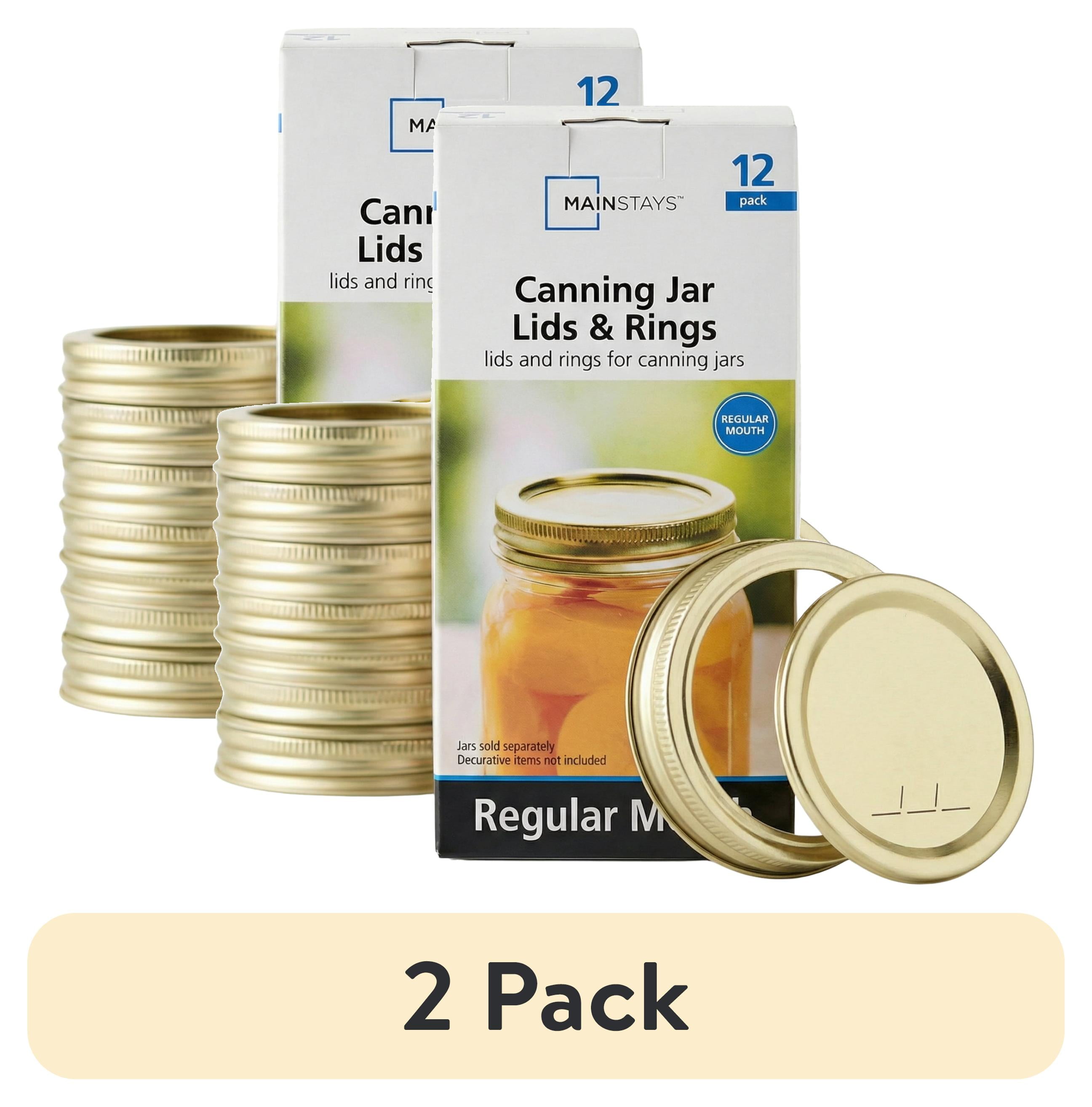 (2 pack) Mainstays 12-Pack Canning Jar Lids and Rings - Regular Mouth, Two-Piece Mason Jar Lids with Bands for Canning and Preserving, Fits All Brands Regular Mouth Mason Jars