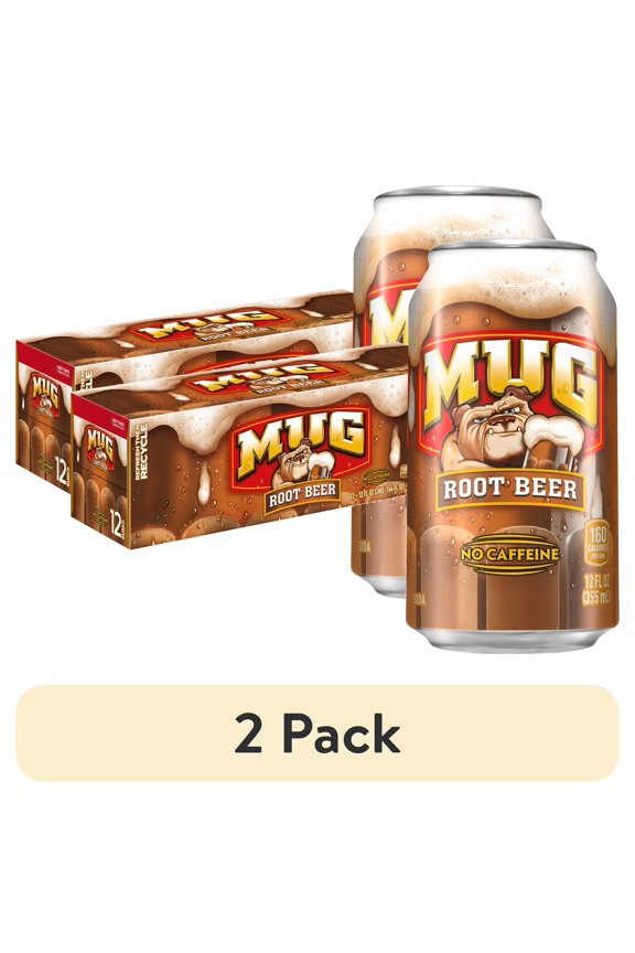 (2 pack) MUG Root Beer Soda Pop, 12 fl oz, 12 Pack Cans