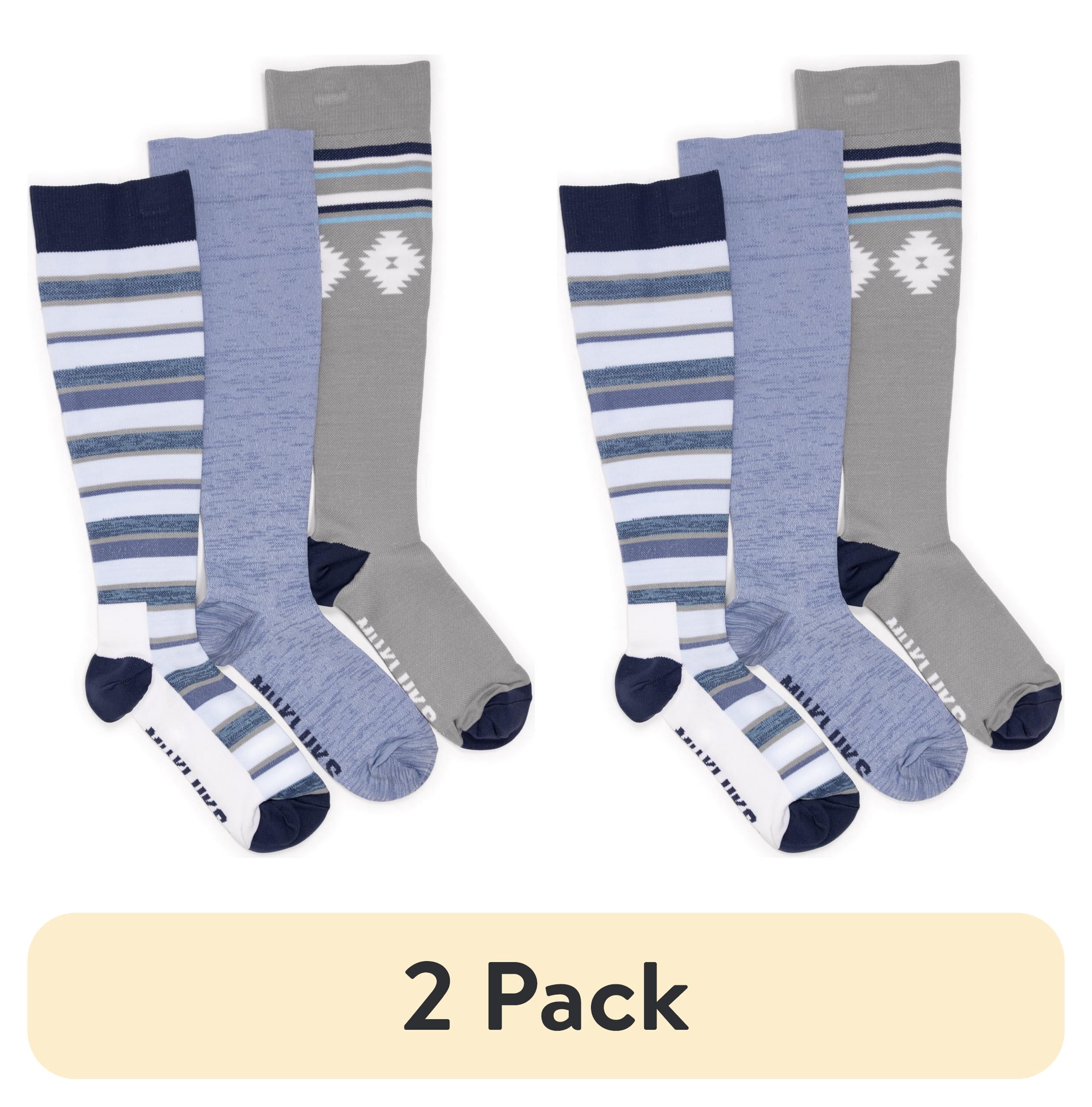 (2 pack) MUK LUKS Women's Regular Width Compression Nylon Knee-High Socks, 3-Pack, Shoe Size 6-10