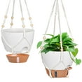 thumbnail image 1 of 2 pack Macrame Plant Hanger Indoor Hanging Planter Basket with Wood Beads Decorative Flower Pot Holder No Tassels for Indoor Outdoor Boho Home Decor 35 Inch, Ivory(POTS NOT Included), 1 of 6