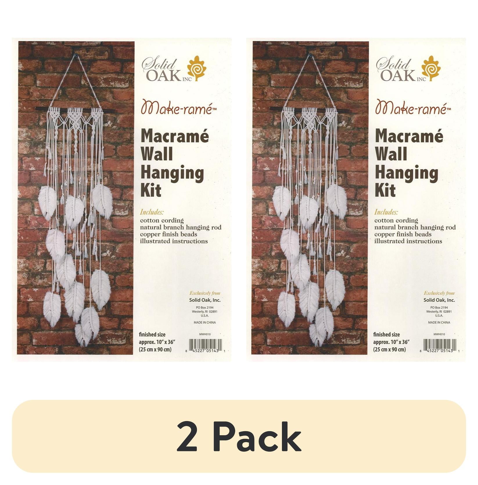Solid Oak Kit Fai-da-te Macramè Wall Hanging 3 Fiori - Bianco Sporco, Dimensioni Finali 10x48 Cm