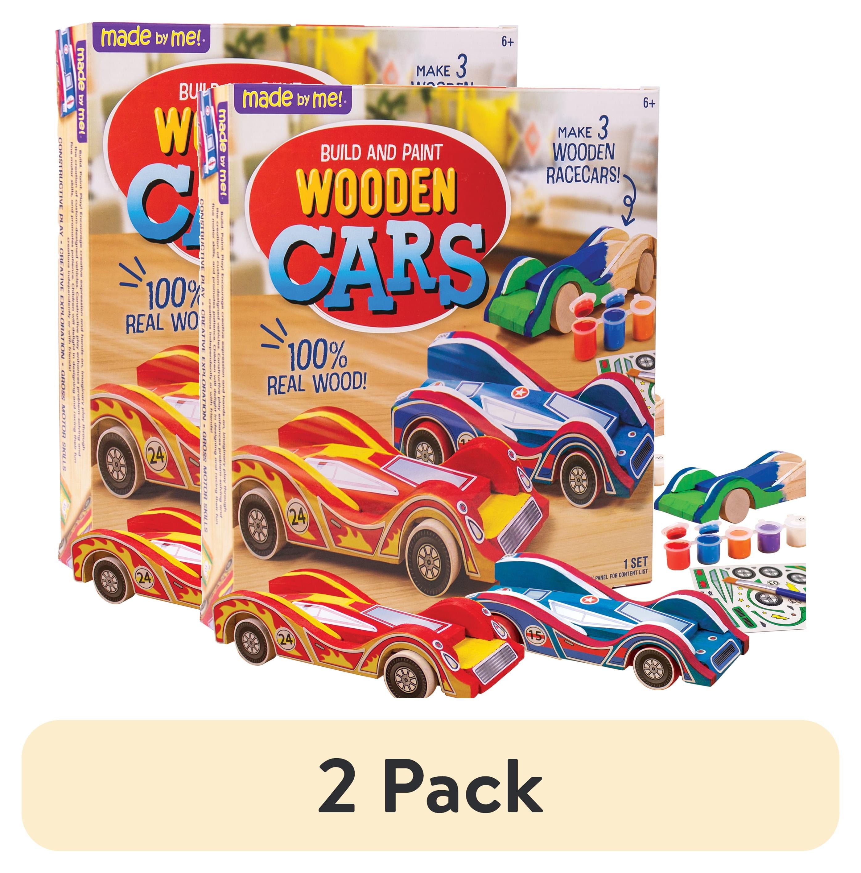 (2 pack) Made by Me Build & Paint Wood Cars, 3 Race Car with Moving Wheels, Boys and Girls, Child, Ages 6+