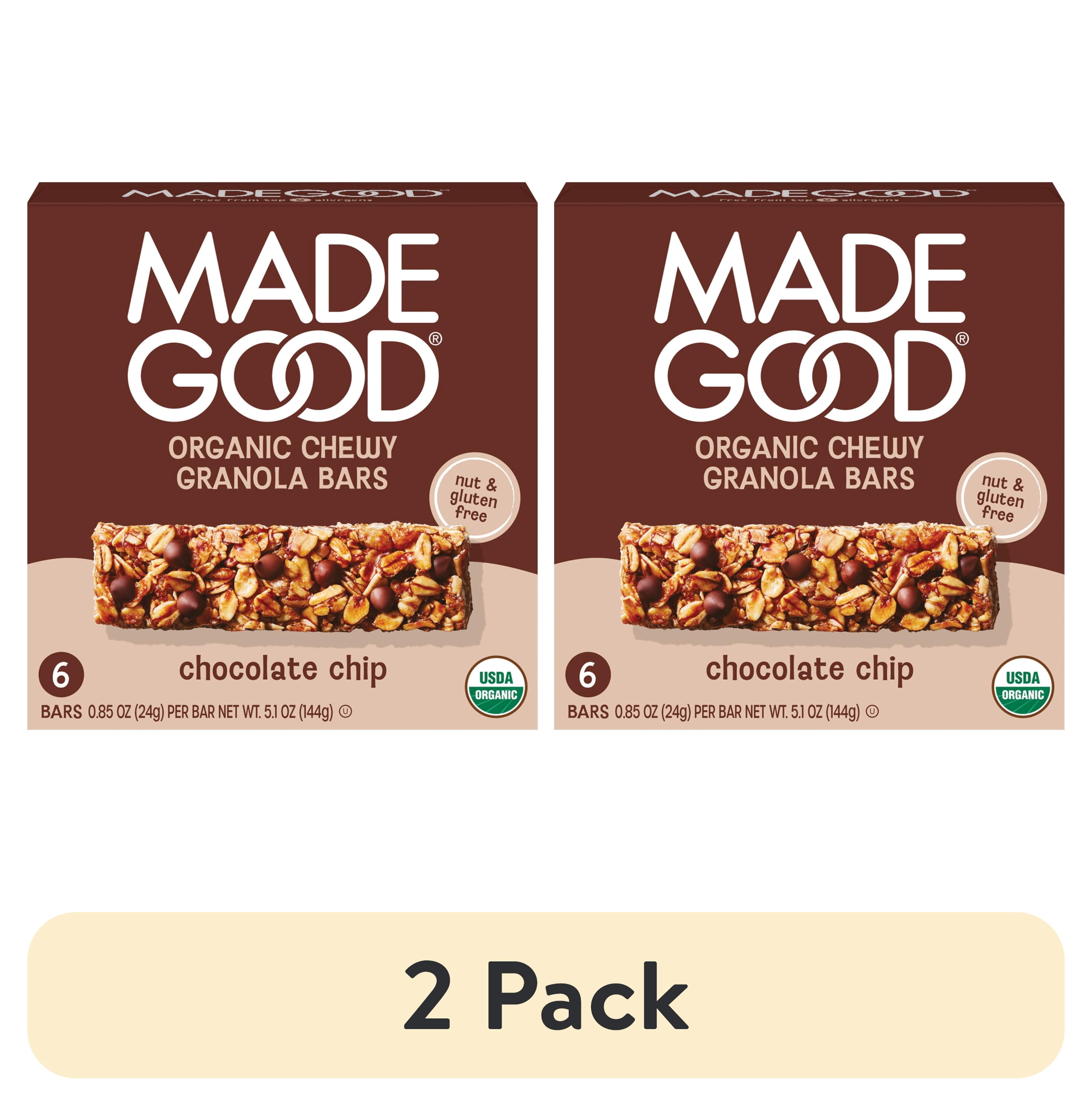 (2 pack) MadeGood Chocolate Chip Granola Bars, 6 Count of Snack Bars, 0.85 oz Each