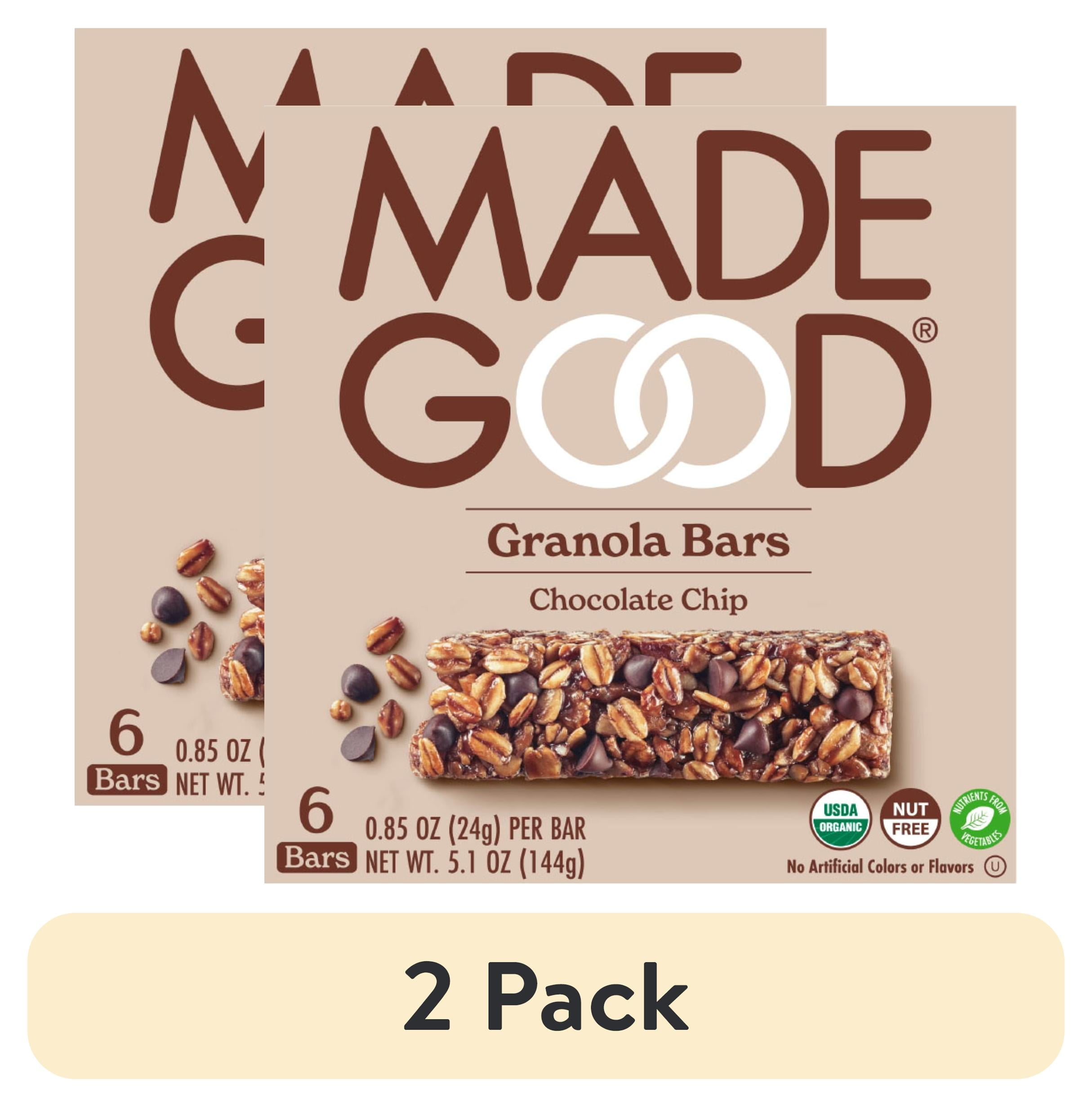 (2 pack) MadeGood Chocolate Chip Granola Bars, 6 Count, Snack Bars, 0.85 oz