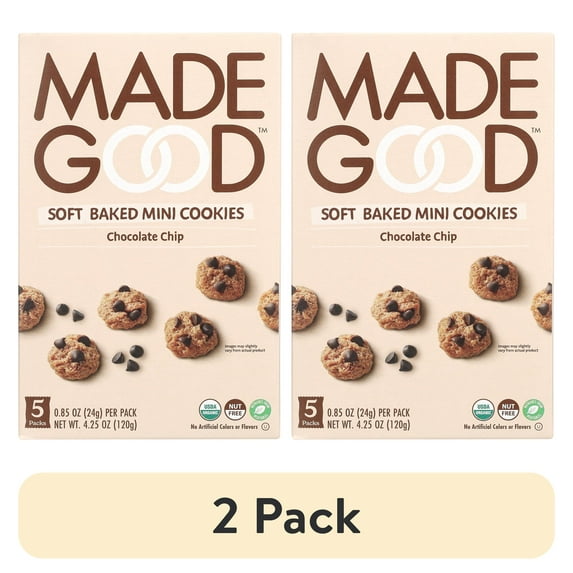 (2 pack) MadeGood Organic Soft Baked Chocolate Chip Cookies, 5 Count, 4.25 oz