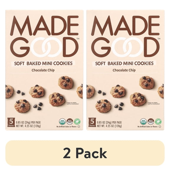 (2 pack) MadeGood Organic Soft Baked Chocolate Chip Cookies, 5 Count, 4.25 oz
