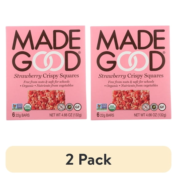 (2 pack) MadeGood Strawberry Crispy Squares, Gluten Free, 6 Ct