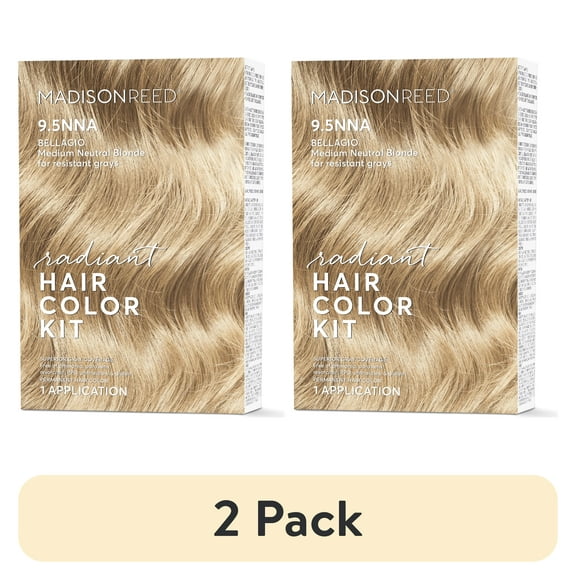 (2 pack) Madison Reed Radiant Permanent Hair Color Kit, Bellagio (9.5NNA), Medium Neutral Blonde, 8-Piece Kit